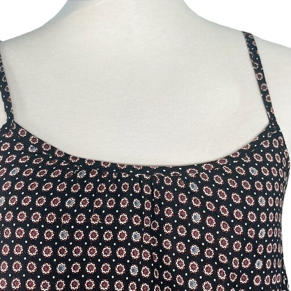 BOHO style tank top a-line lightweight tunic 1 size black with red white floral - Picture 3 of 13